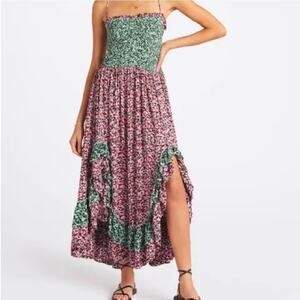 Free People Small Floral Asymmetrical Open Back Midi Dress